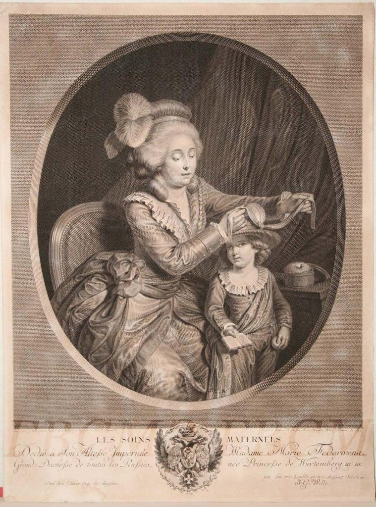 Вилль И.-Г. Гравюра. Материнские заботы. 1784 г